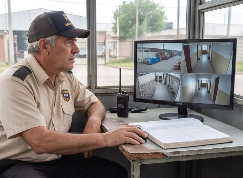 Vigilador en su puesto monitoreando las cámaras del objetivo